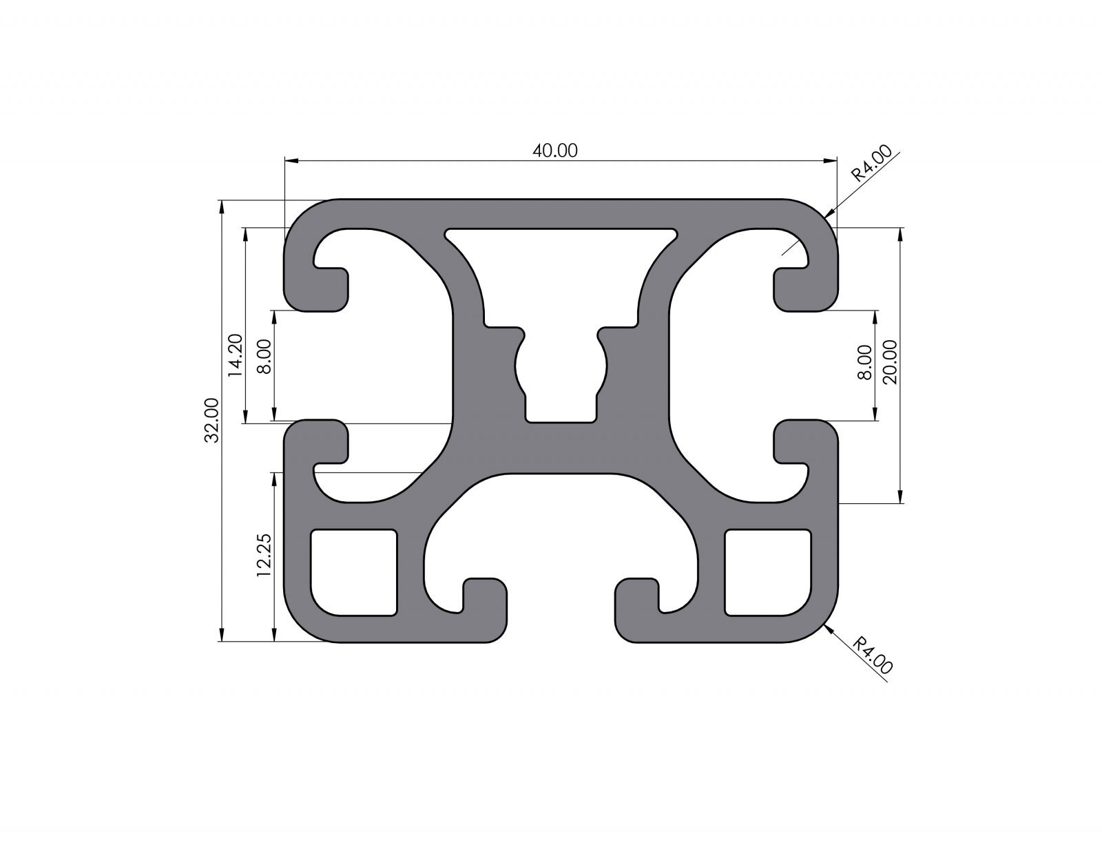 Aluminum profile 40x32 slightly groove 8 I-type